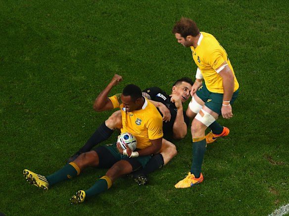 Back in it: Tevita Kuridrani scores for the Wallabies.