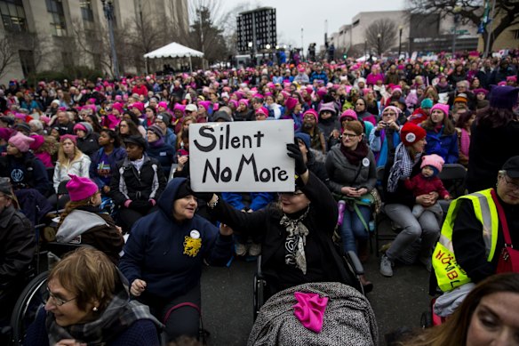Demonstrators gather during the Women's March on Washington in Washington, D.C.