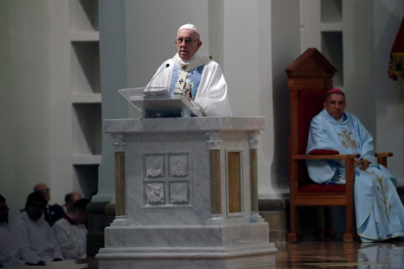 Pope Francis delivers his homily. 