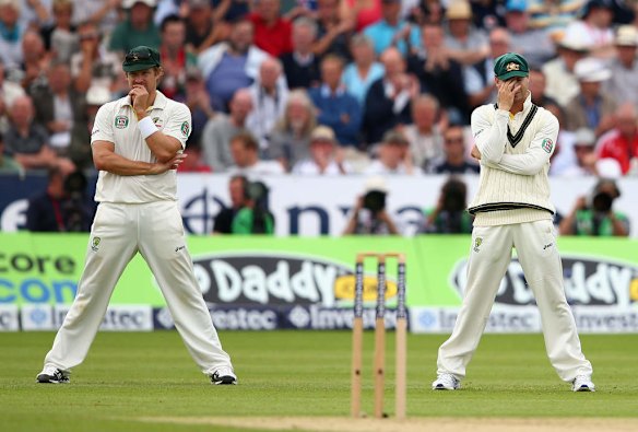 Shane Watson of Australia and Michael Clarke of Australia look on during day one of 4th Investec Ashes Test match.