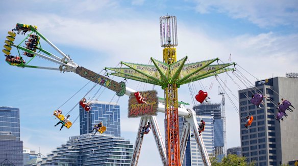 Photo of people enjoying the rides at Moomba on Sunday.