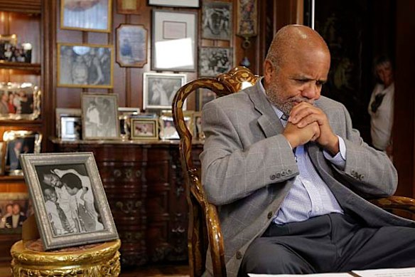 Berry Gordy, the founder of Motown, pauses for a moment before a news conference held after the death of Michael Jackson in Bel Air section of Los Angeles.