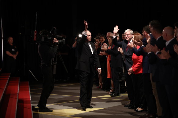 Former prime minister Paul Keating arrives at the Labor campaign launch in Brisbane. 