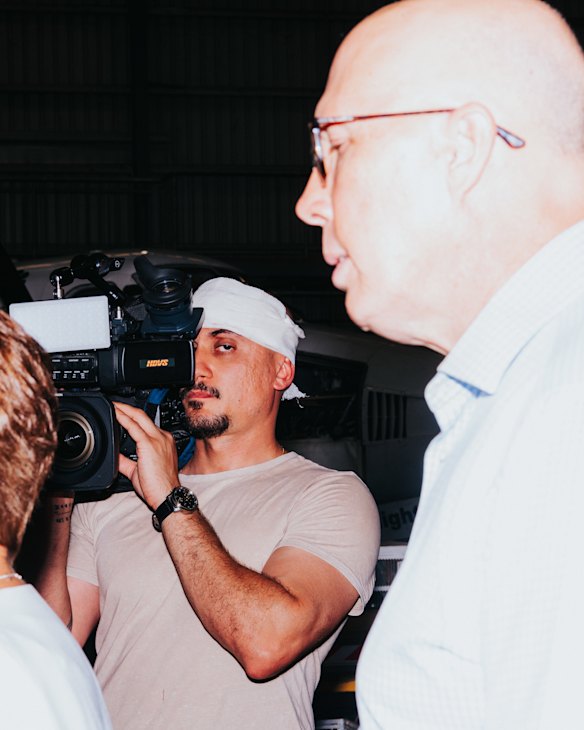 Channel 10 cameraman Ghaith Nadir suffered a cut above his eye when Dutton accidentally kicked a football into his camera.