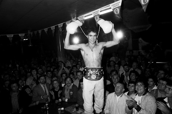 Jeff Fenech at the Marrickville Hotel after his world championship title win against Satoshi Shingaki on 6 April 1985.