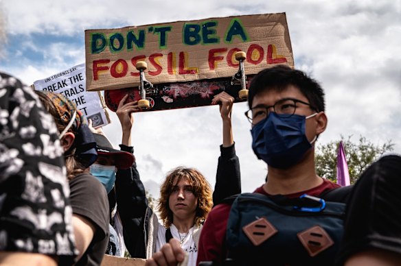 Young people gathered in front of the Prime Minister's Kirribilli residence for the School Strike 4 Climate protest.