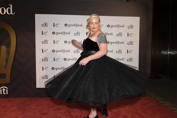 Myffy Rigby living her best life at the Good Food Guide Awards.