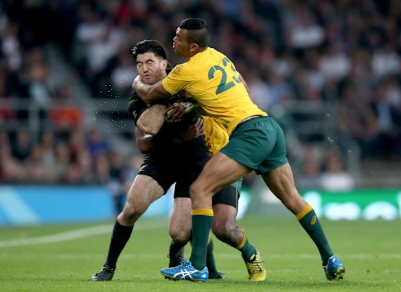 Wrapped up: Nehe Milner-Skudder is well held.