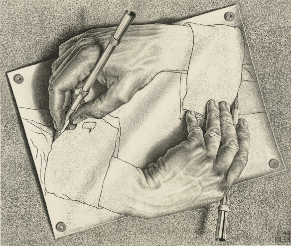 Escher's lithograph "Drawing  hands", 1948.