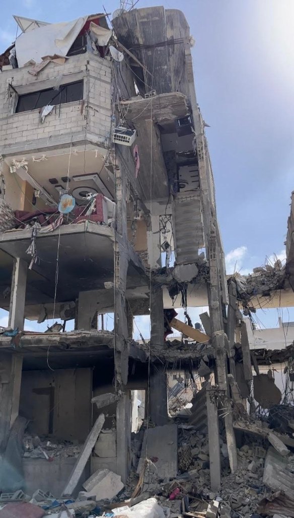 What remained of Karam Ismail’s family home in Khan Younis after shelling from Israeli forces.