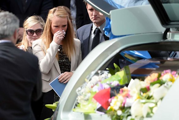 Funeral of Chris Lane at Saint Therese's Parish Church in Essendon , Chris's girlfriend Sarah Harper after the service