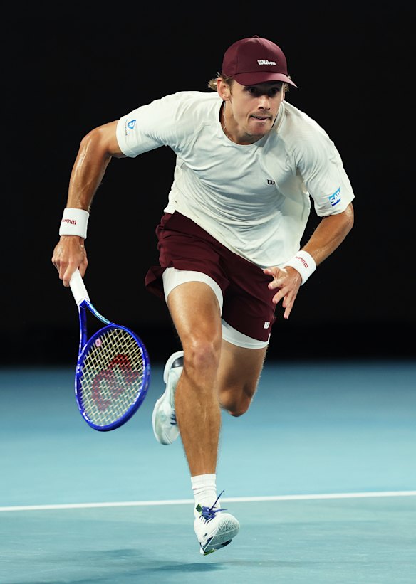 Alex de Minaur in his Wilson kit during his second round match at Melbourne Park.