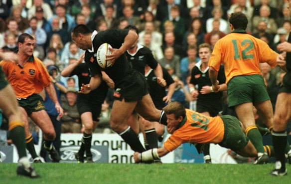Jonah breaks through another Wallabies tackle in Brisbane circa 1996.