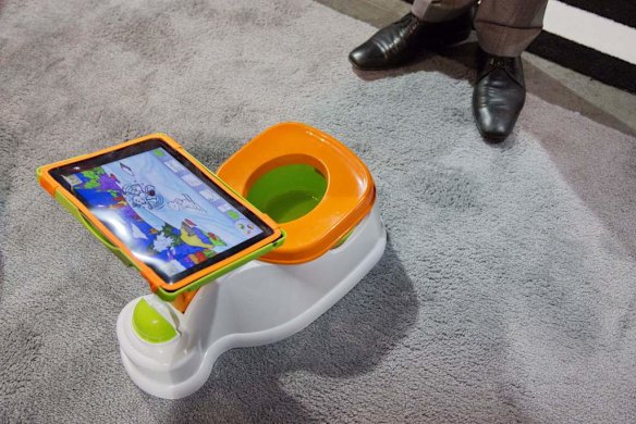 The iPotty for iPad potty training device is seen on display at the Consumer Electronics Show.