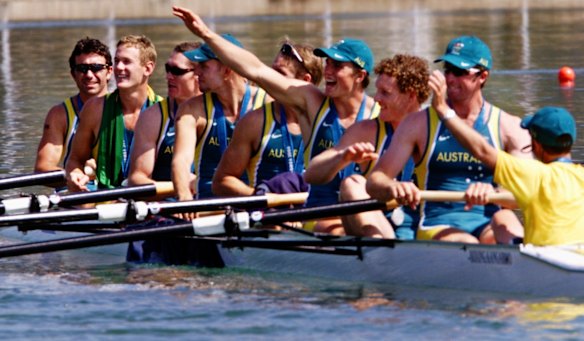 Members of the silver medal performance by the Australian team in the Men's 8.