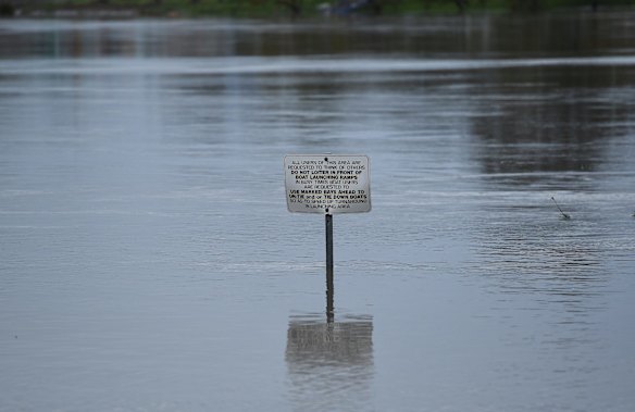 Signs in the Shoalhaven River at Nowra, NSW. 10th August, 2020. Photo: Kate Geraghty/SMH. 