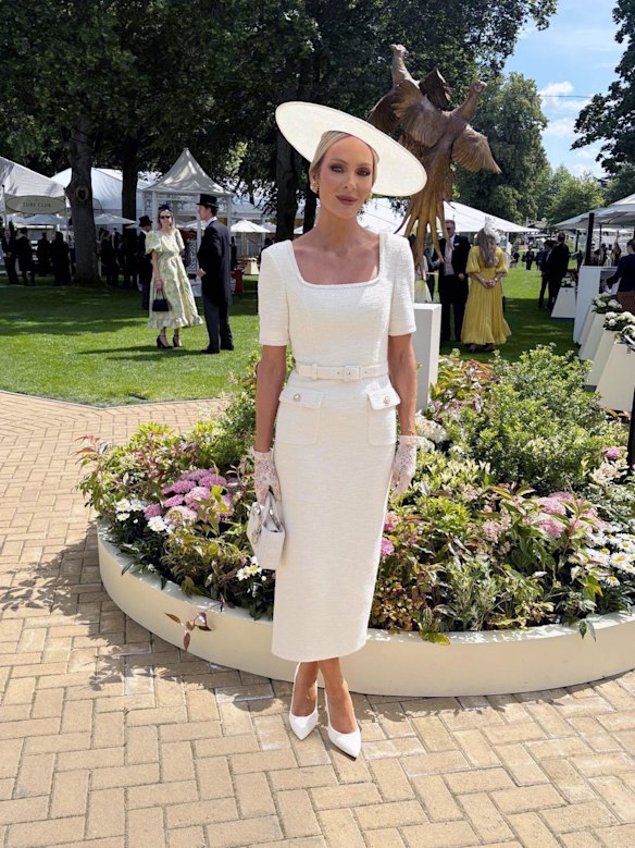 Australian designer Rebecca Vallance wearing a custom dress from her label for Royal Ascot. 