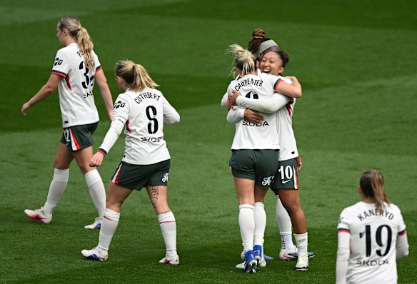 Chelsea’s Lauren James celebrates scoring her team’s second goal.