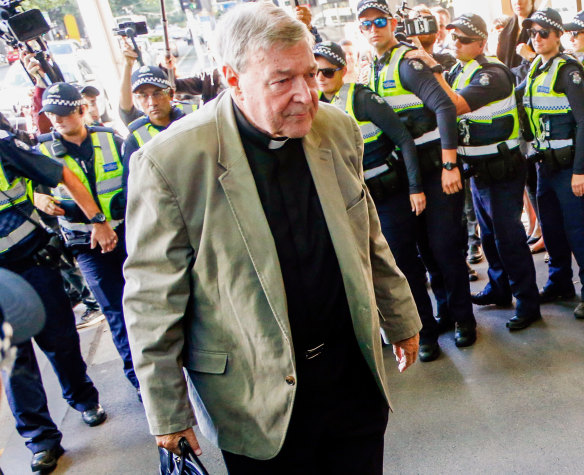 Cardinal George Pell arrives at court during last month's hearing.