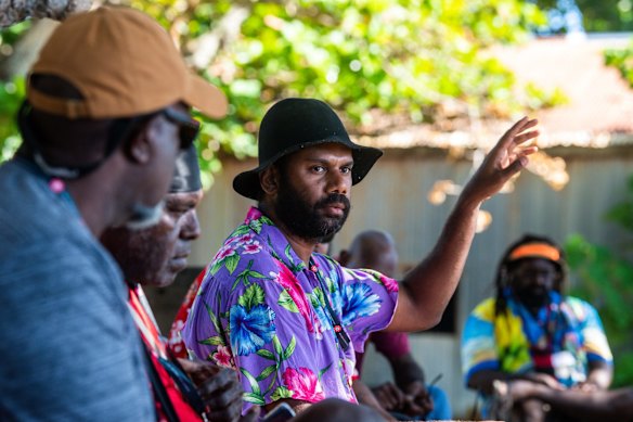 Kaleb Mabo speaking at a yarning circle.