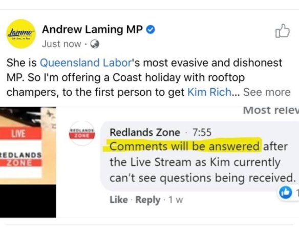 Facebook post created by Queensland Liberal MP Andrew Laming.