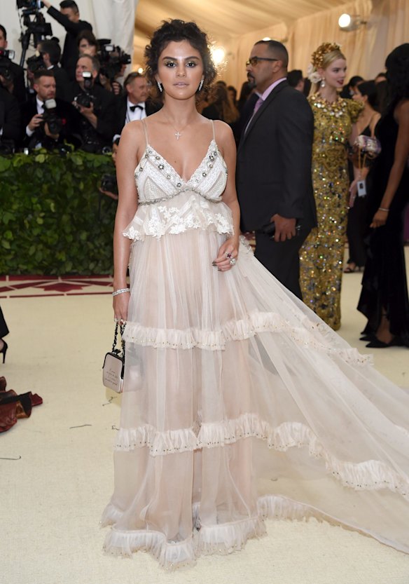 Selena Gomez attends The Metropolitan Museum of Art's Costume Institute benefit gala celebrating the opening of the Heavenly Bodies: Fashion and the Catholic Imagination exhibition on Monday, May 7, 2018, in New York. 