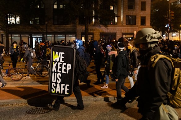 Demonstrators march during the 2020 Presidential election in Washington, D.C.