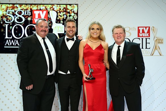<i>The NRL Footy Show</i>'s Darryl Brohman, Beau Ryan, Erin Molan and Paul Vautin with the Logie for Best Sports Program.
