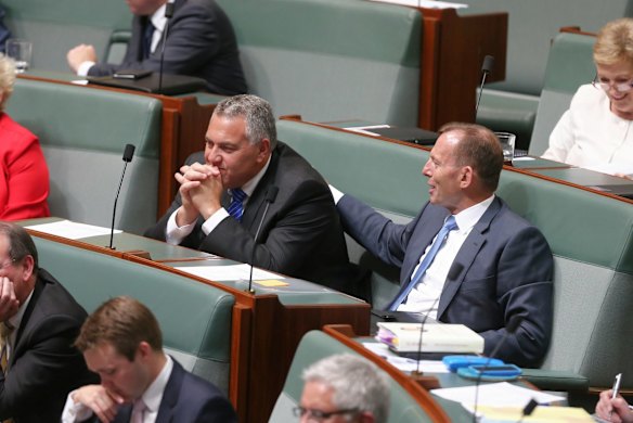 Former treasurer Joe Hockey and former prime minister Tony Abbott on the backbench.