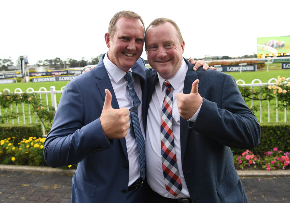 Golden day: Michael and Wayne Hawkes after the Golden Slipper win.