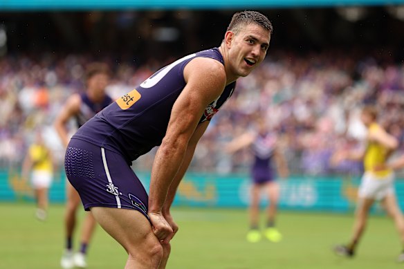 On the march: Dockers forward Patrick Voss.