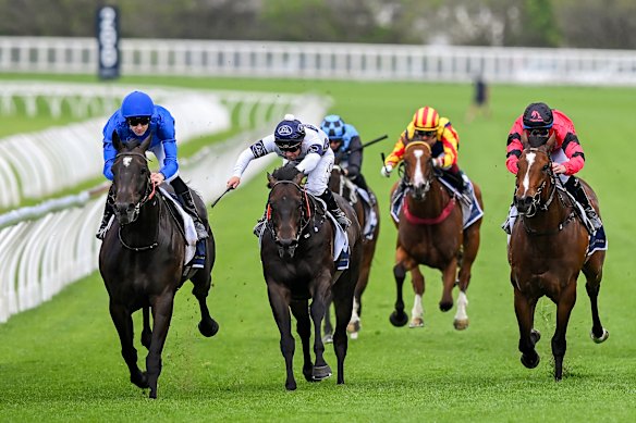 Pericles, left, wins the Russell Balding Stakes.