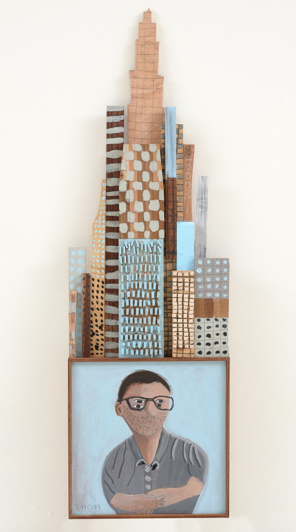 Archibald Prize 2023 finalist, Thom Roberts ‘In the future there might be new tall buildings built by Bert (Farhad Haidari)’.