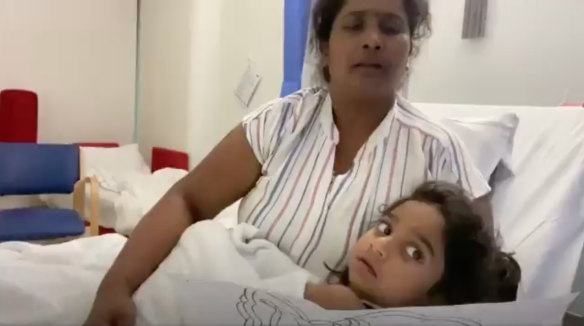 Priya and Tharnicaa Murugappan in Perth Children’s Hospital.