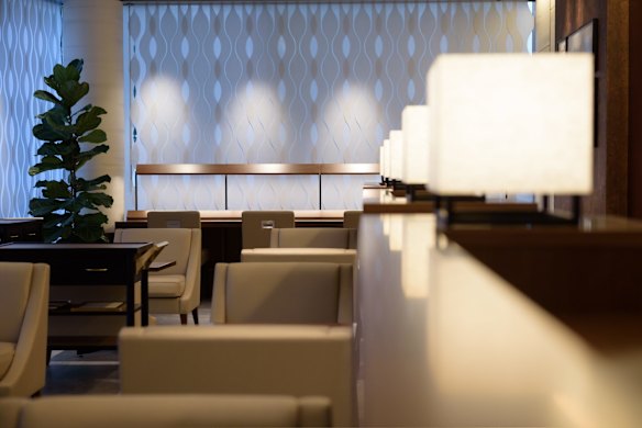 Furniture stands in the View Gold Lounge, operated by East Japan Railway Company and View Card at Tokyo Station in Tokyo, Japan. Passengers on the GranClass can check into this lounge at Tokyo Station before boarding.