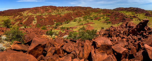 Murujuga or Burrup Hills at Dampier Peninsula in Western Australia.