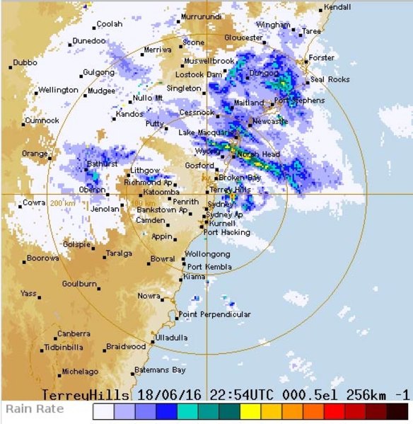 The rain headed south along the NSW coast on Sunday morning. 