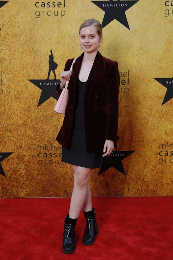 Angourie Rice attends the Melbourne premiere Hamilton at Her Majesty's Theatre on March 24, 2022 in Melbourne, Australia.