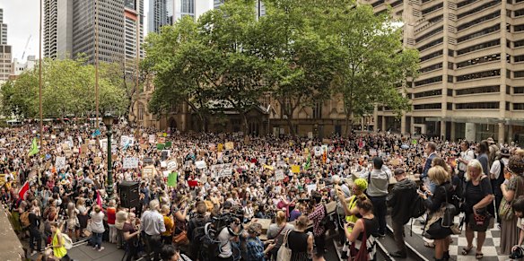 Around 20,000 people gathered at a Extinction Rebellion climate demonstration at Town Hall on Wednesday.
