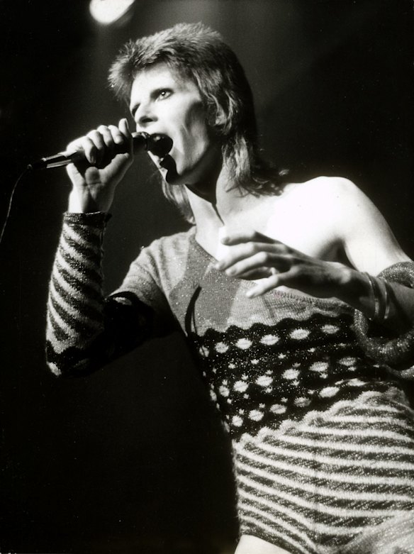 David Bowie performing at the Odeon Theatre, in Hammersmith, West London in 1973.
