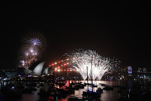 The New Years Eve 9pm fireworks over Sydney Harbour.