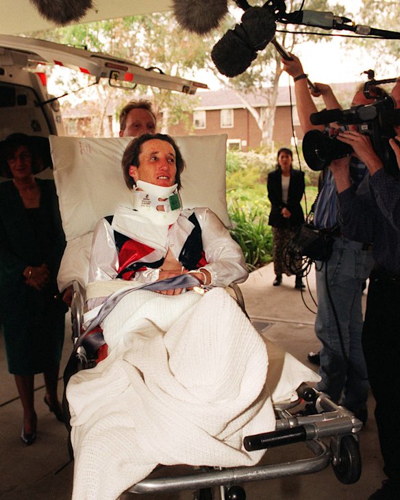 Damien Oliver at Western General Hospital after a fall at Flemington in 1995.