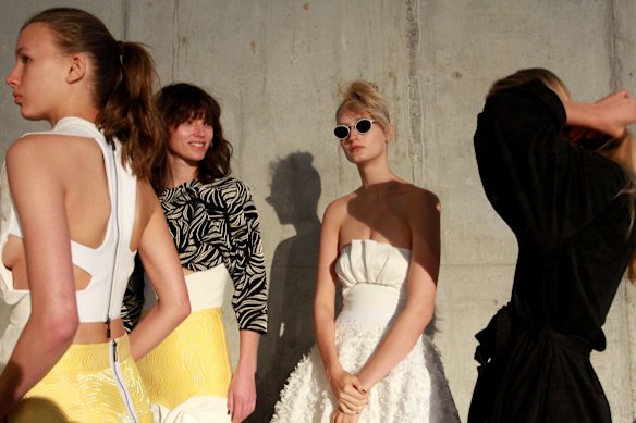 Models wait backstage ahead of the Mercedes-Benz Presents Maticevski show at Mercedes-Benz Fashion Week Resort 17 Collections at The Cutaway, Barangaroo Reserve on May 15, 2016 in Sydney, Australia.