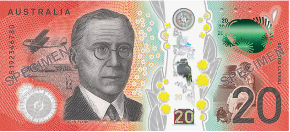 The Reverend John Flynn remains on the serial number side of the new $20 banknote.