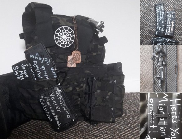 An image obtained on Friday, March 15, 2019, shows weapons allegedly used by a gunman during a mass shooting at a Mosque in Christchurch.