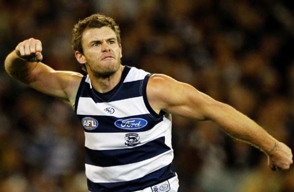 Party time: Cameron Mooney was a key figure in the Cats’ rise through the first decade of this century.