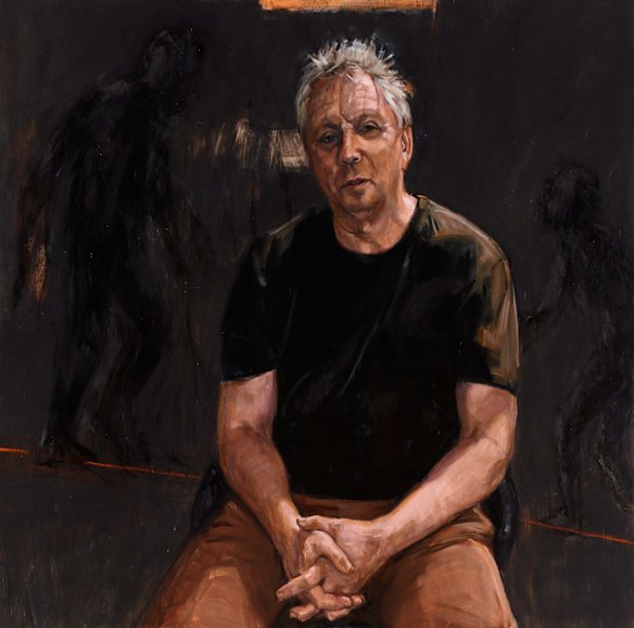 Archibald Prize 2022 finalist, 'Walking a tightrope' by Ann Cape. Oil on canvas. Sitter: Euan MacLeod.