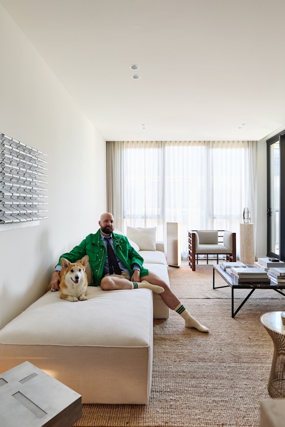 “I wanted the home to feel collected and calm,” says Gurtler. The artwork is by Alexander Brown, the sofa is from MCM House.