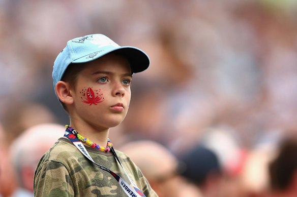 A Waratahs fan looks on 