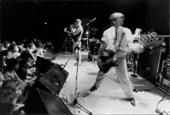 New Order perform on November 29, 1982.